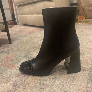 PrettyLittle Thing- Black Patent and Faux Leather Booties- Size 8